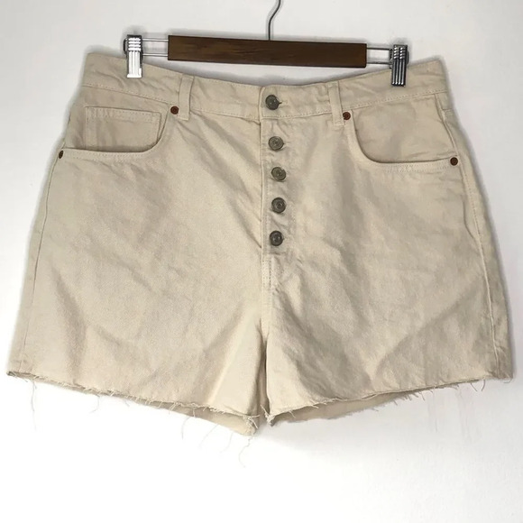 Reformation Amy Button Fly High Rise Cutoff Denim Shorts in Bone - Picture 8 of 8